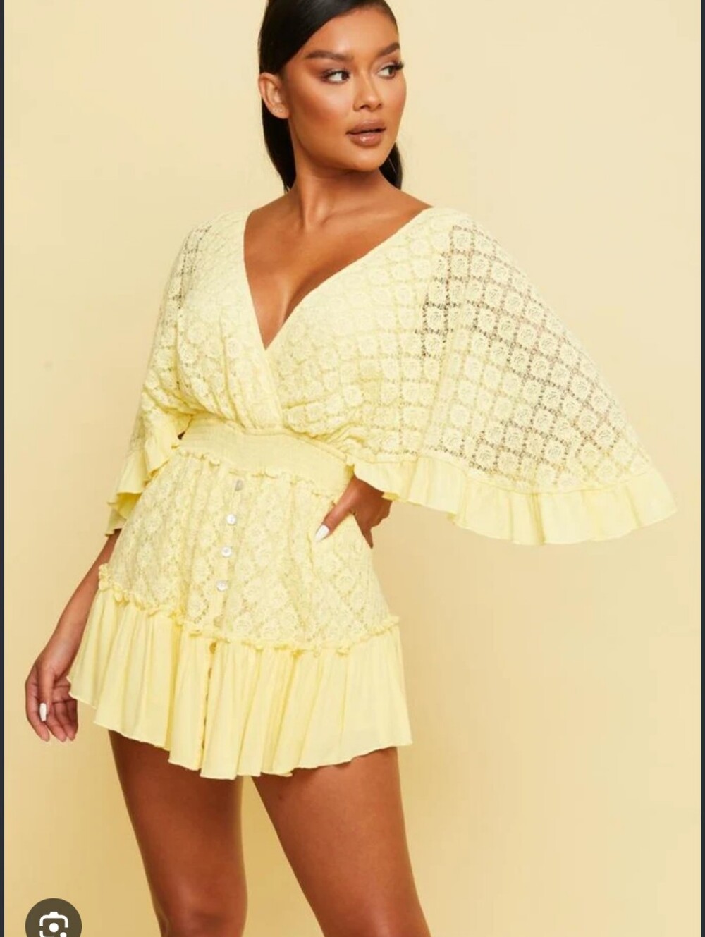 Luxxel Yellow Lace Cover-Up Romper - Women Swim